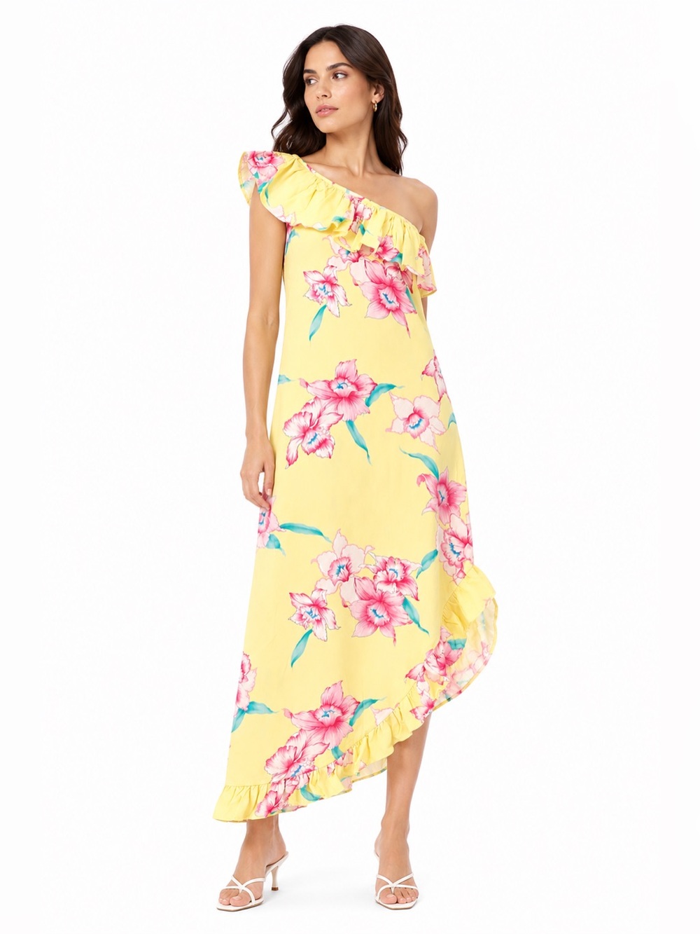 Handmade Vintage Floral One Shoulder Ruffle Maxi Dress XS Hawaiian Resort